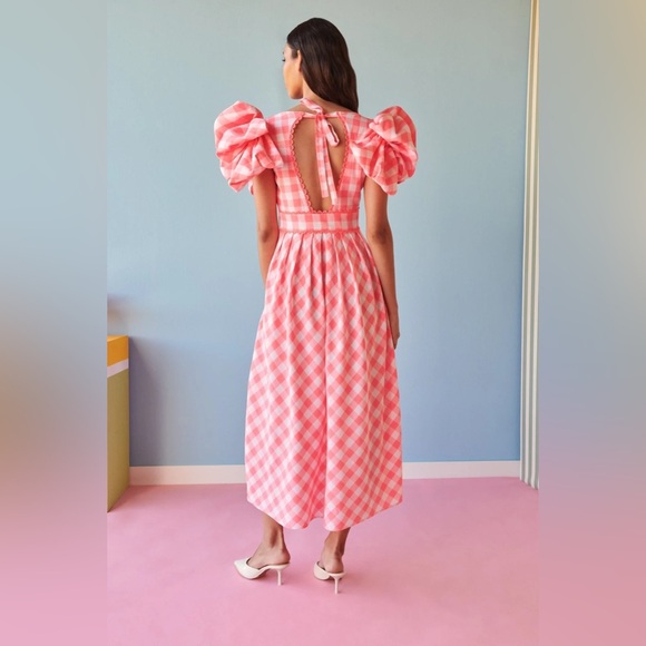 CeliaB Curazao Vichy Checkered Hot Pink Midi Dress Size S - Picture 3 of 11